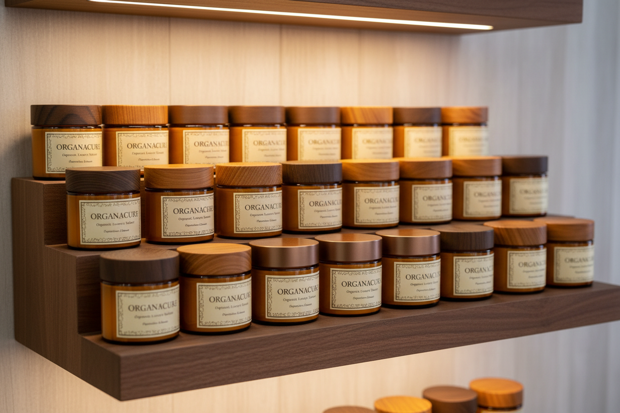 Can you show a picture of a bunch of these same glass jars together on a shelf?
